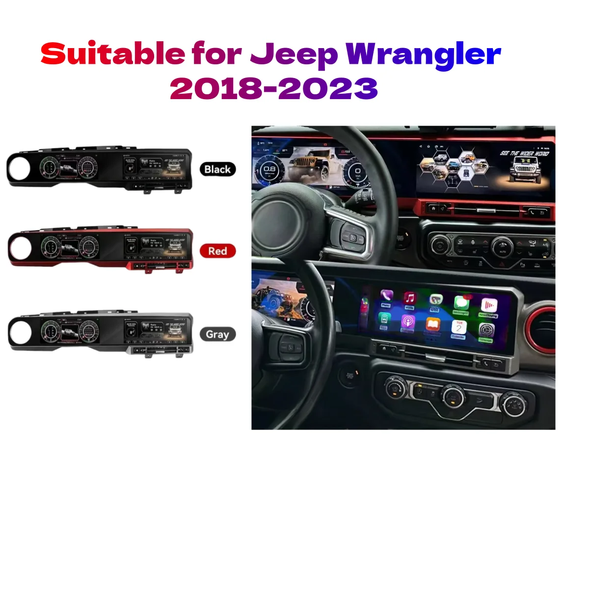 

Автомагнитола Android 13 для Jeep Wrangler JL 2018-2023 с CarPlay, GPS-навигацией и двойным экраном, цифровая приборная панель