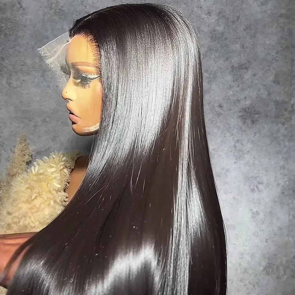 Perruque Lace Frontal Wig naturelle 100% naturelle, cheveux lisses, 13x6, 13x4, pre-plucked, pour femmes