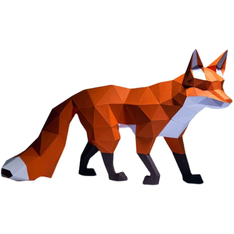 Grande Fox Animal Paper Model, ornamento do corredor, Papercraft artesanal, 3D Origami, Home Decor, DIY, Low Poly Brinquedos Criativos, 68cm