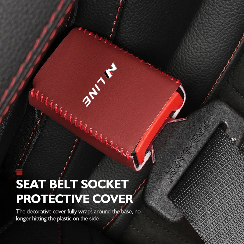 Leather Car Seat Belt Buckle Cover Protective Anti-Scratch Clip For Hyundai N Line Tuscon NX4 I20 I30 I10 Sonata Elantra view 3