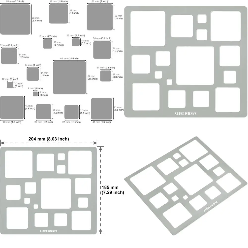 

No.209 Metal Squares Template, Stencil, Squares Master, Art Tool, Isometric Ding Template, Lapiy, Cabocs, Geometric Ruler, lry T