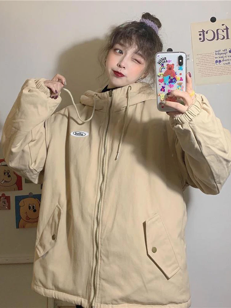 

Oversized Cotton Jacket Women Winter Double-Faced Wool Coat Female Preppy Style Warm Hooded Jackets Lady Korean Padded Overcoat