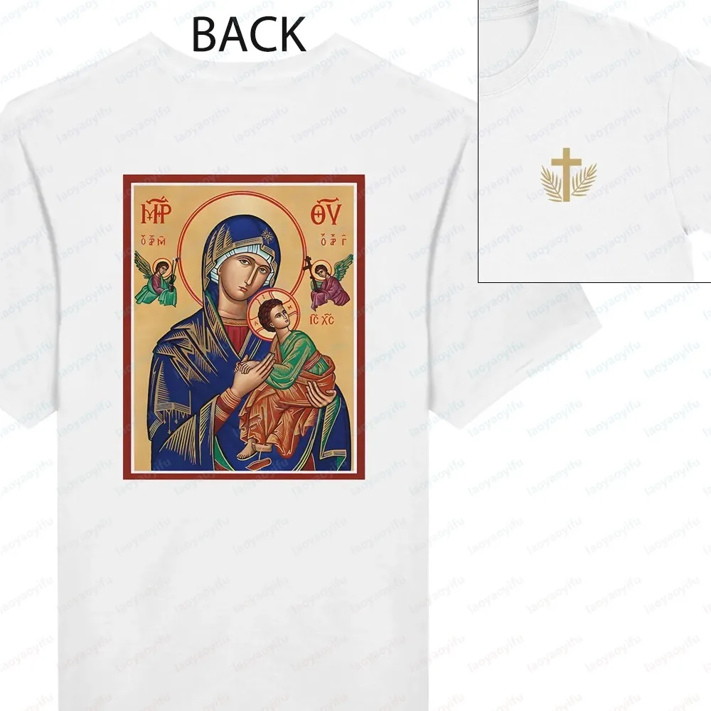 Orthodox Mother Mary Shirt for Women Men Theotokos Icon Tee Christian Faith Virgin Mary Religious Trend Vintage Classic Clothes