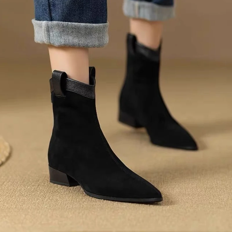 

Ankle Boots Women Pointed Toe Heeled Shoes Suede Elegant Chunky Shoes Designer 2025 New Winter Snow Boots Sexy Pumps Woman Botas