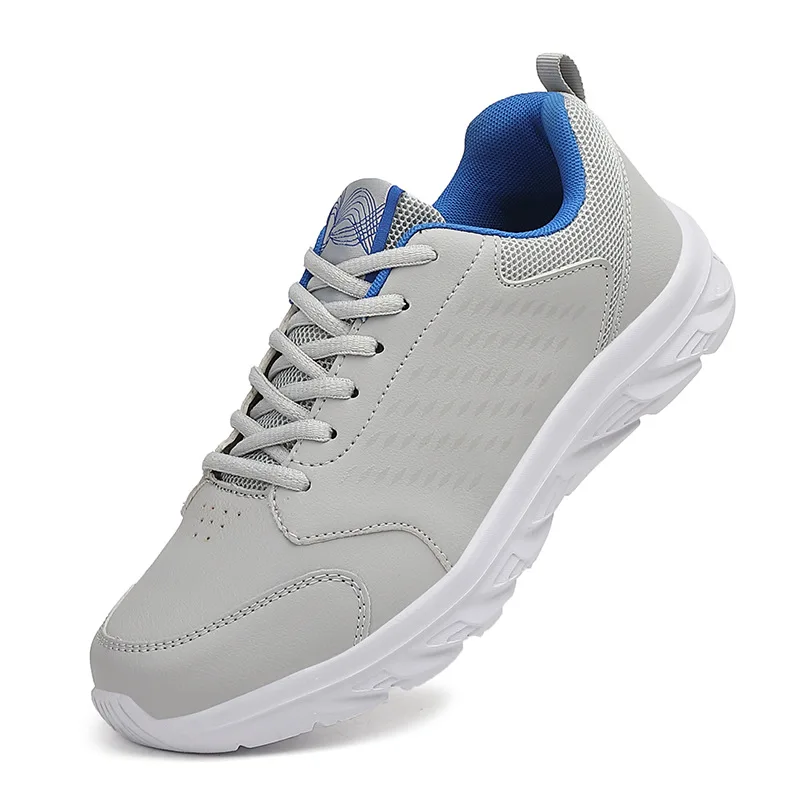 Men Shoes Leather+Mesh Sneakers Trend Casual Italian Breathable Leisure Male Walking Trainers Non-slip Footwear Vulcanized Shoes