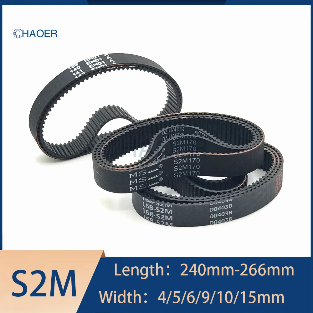 S2M Closed Loop Rubber Timing Belt Length 240-266mm (2mm Steps) Custom Width 4-15mm High Torque Industrial For 3D Printer/CNC