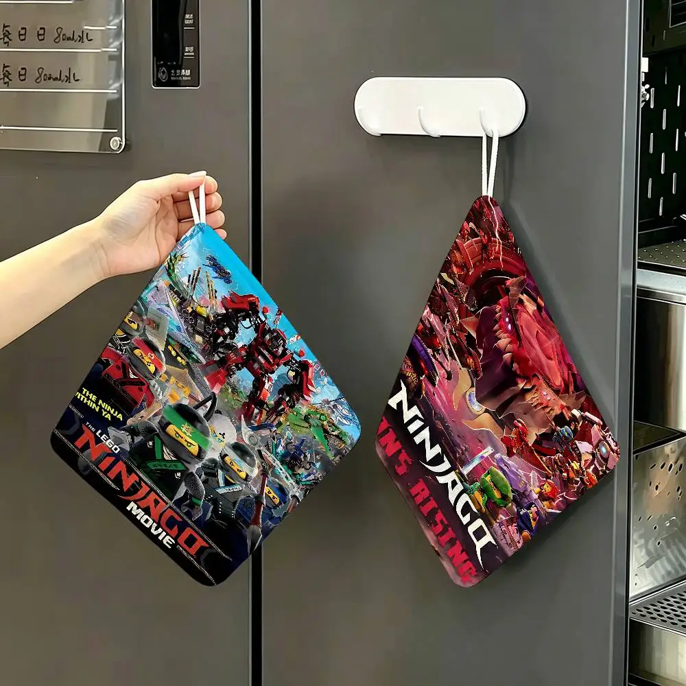 Cool Cartoon N-Ninjago Hanging Kitchen Towel, Polyester Cotton Fabric, Absorbent Hand Wiping Towel for Home Dormitory
