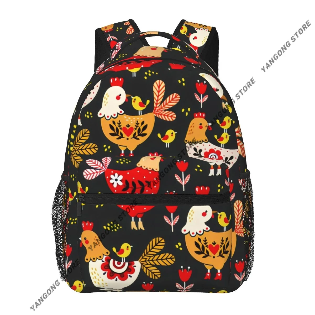 Backpack Casual Travel Bag Rooster Hens And Chickens Background School Bag Fashion Shoulder Bag For Teenage Girl Bagpack