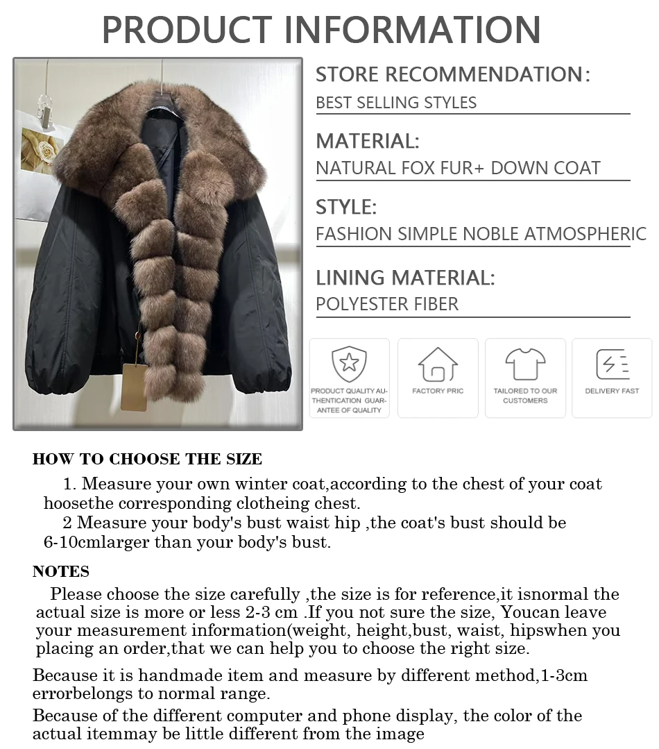 Chaqueta de plumón negra con cuello de piel de zorro, ropa de otoño e invierno para mujer, chaqueta corta de piel de zorro auténtica, chaqueta acolchada de piel Natural a la moda