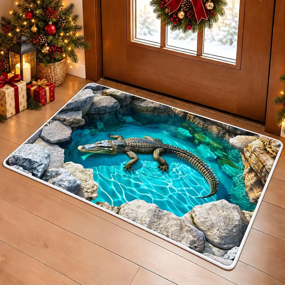 Crocodile Pool Illusion Floor Mat Premium Flannel Bath Mat Anti-slip Cloud Feel Rug Durable Machine Washable Floor Carpet
