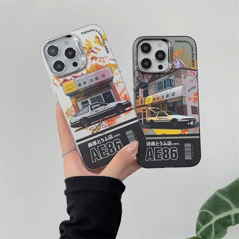 Lxuury Anime Initial D AE86 Tail Light Posters Phone Case for For IPhone 11 12 13 14 15 Pro Max Electroplated Shockproof Cover