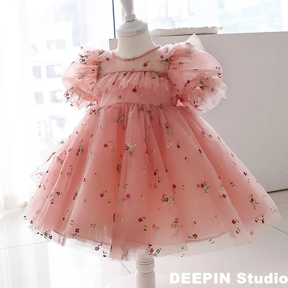 

Baby Girls Tulle Dress Birthday Wedding Party 2024 New Princess Dress Kids Floral Dresses For Girls Baptism Dress Teen Ball Gown