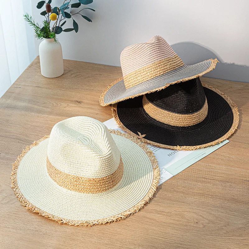 New Summer Women's Sun Hat Wide Side Jazz Cap Tassel Fashion Floppy Foldable Ladies Women Straw Beach Hat Seaside Holiday