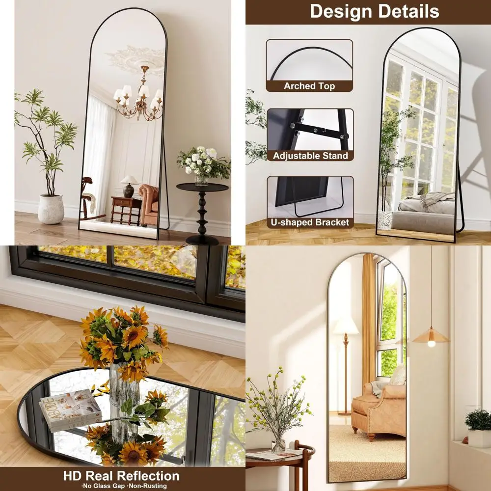 Arched Full-Length Wall-Mounted Floor Mirror - Aluminum Alloy Frame Body Mirror for Bathroom, Living Room, Bedroom