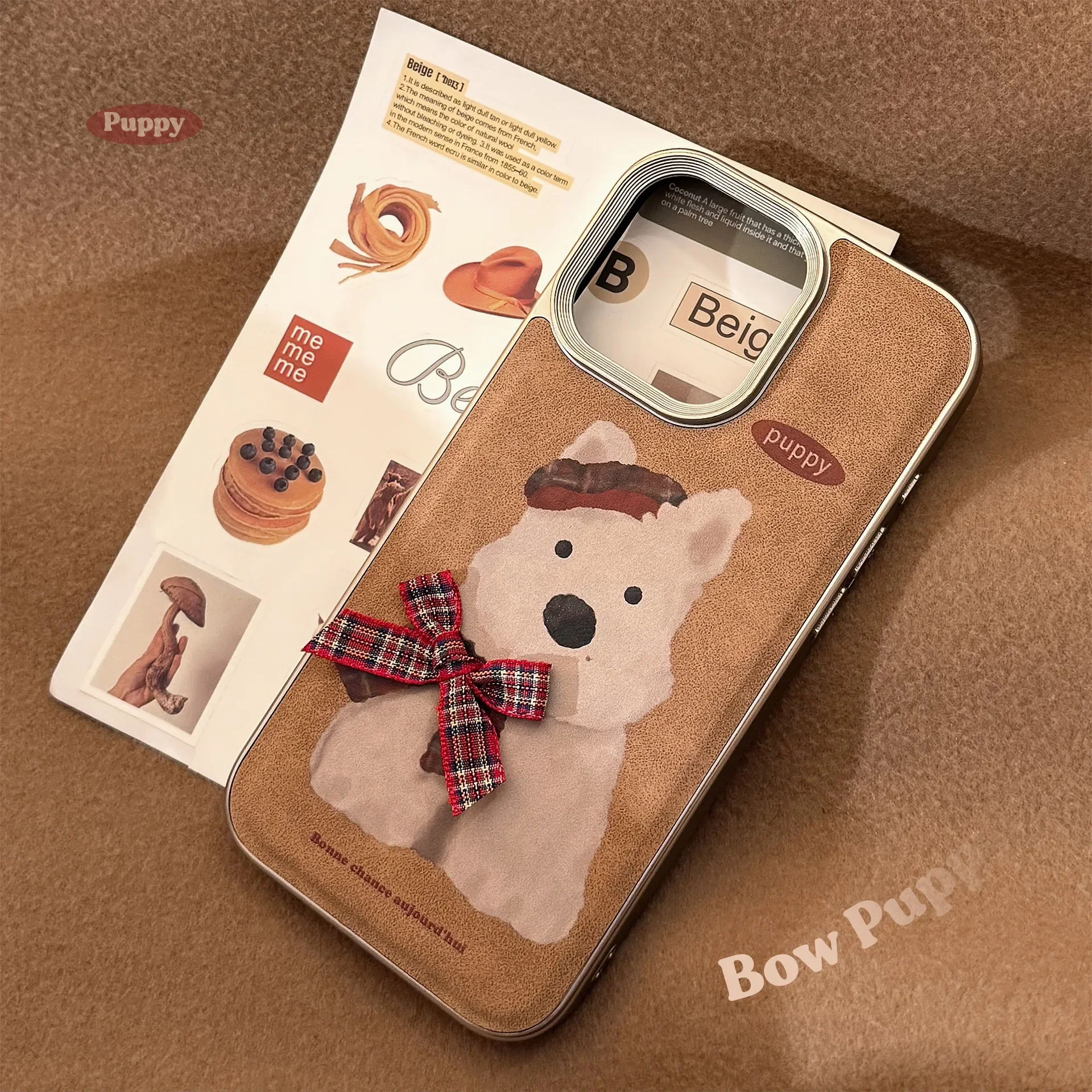 Puppy west highland white terrier grid bow Oil Painting Phone case For iPhone 16 15 14 13 12 11 Pro Max Case Cute Cartoon Cover