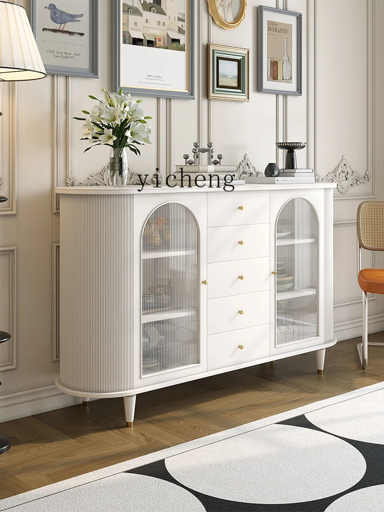 ZC Solid Wood Sideboard Cabinet White Living Room Wall Cabinet Dining Room Storage Locker