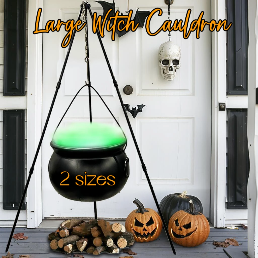 

78/129cm Halloween Large Witch Cauldron On Tripod With Lights Black Plastic Bowl Hocu Pocus Candy Bucket For Party Outdoor Decor