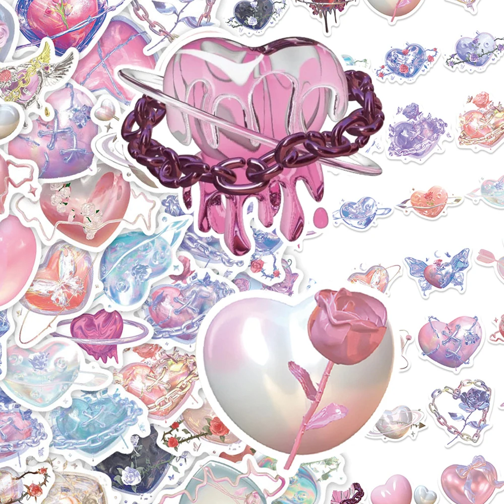 

10/30/60pcs Ins Style Heart Crystal Art Aesthetic Stickers Cute Pink Graffiti Decals DIY Luggage Notebook Phone Sticker Packing