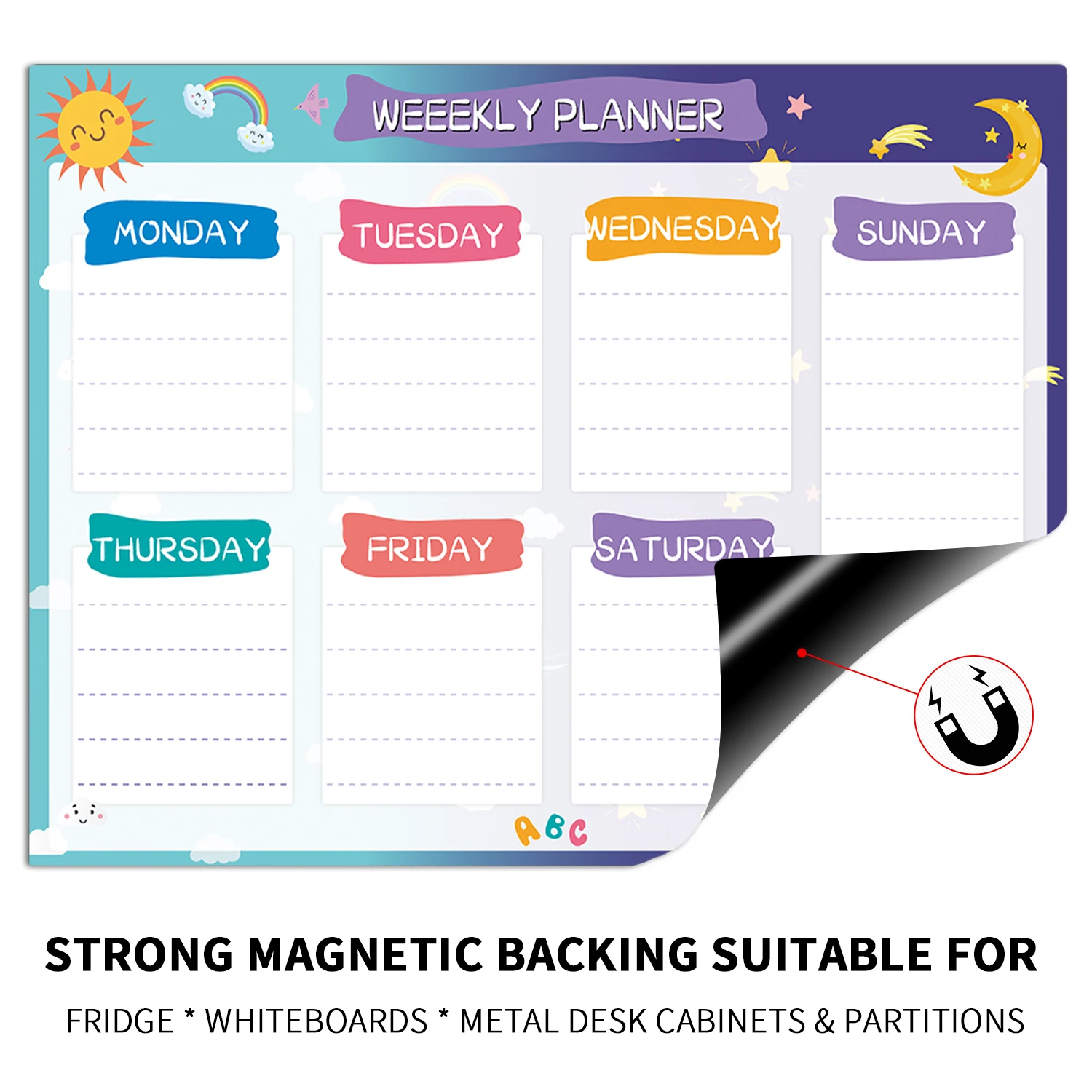 Kids Magnetic Soft Whiteboard Fridge Magnet Stickers Erase Calendar Writing Teaching Week Planner White Drawing Board A3 Size