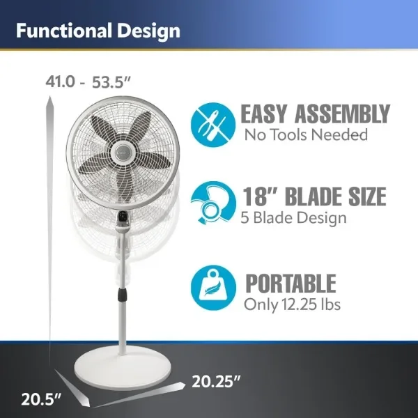 Lasko Cyclone Stand ventilator, höhen verstellbar, Fernbedienung, Timer, 3 Geschwindigkeiten, für Schlafzimmer, Küche, Büro und Wohnzimmer