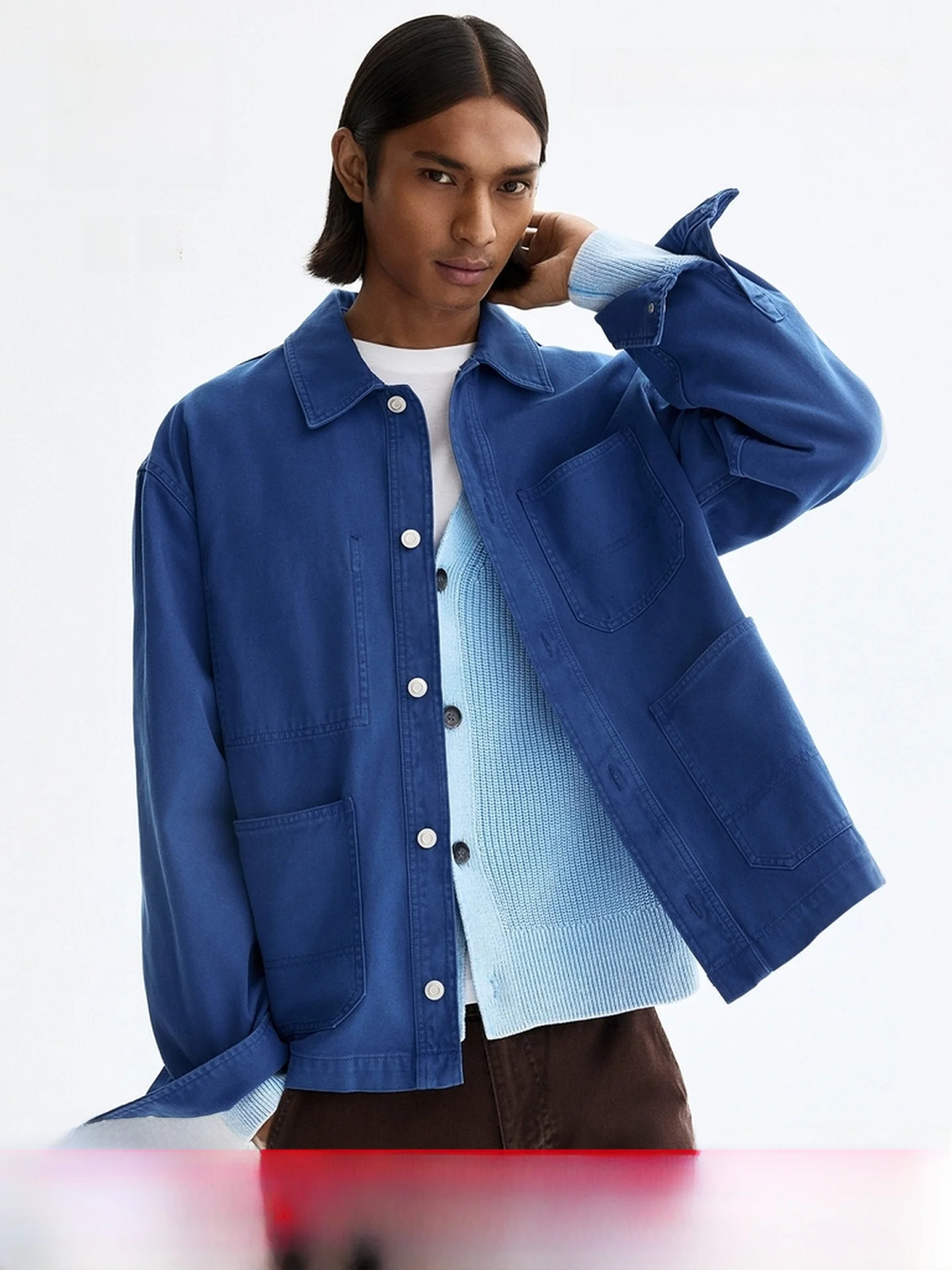 H&M Men's Cotton Canvas Jacket Buttoned Collar  Jacket Casual Style Standard Fit Daily Wear Spring Season Regular Length
