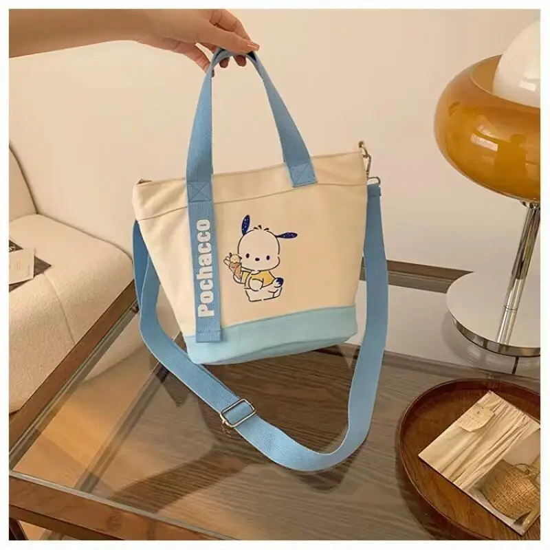 Sanrio Anime Canvas Shoulder Bags Cute Cartoon Handbag Kawaii Bucket Tote Bag Portable Fashion Satchel Women\'s Outdoor Backpacks