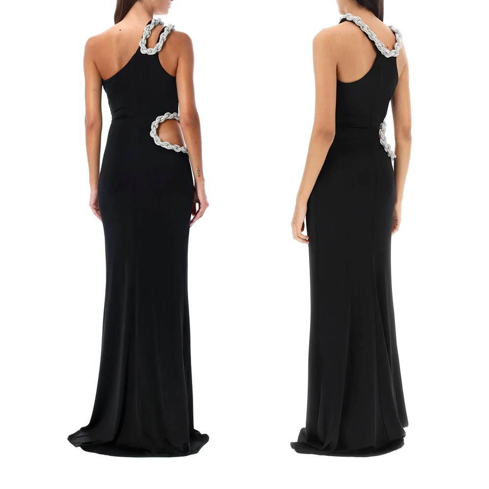 Luxe kristal gevlochten touw uitgesneden maxi-jurk mouwloos off-shoulder strass bodycon lange jurk cocktailparty