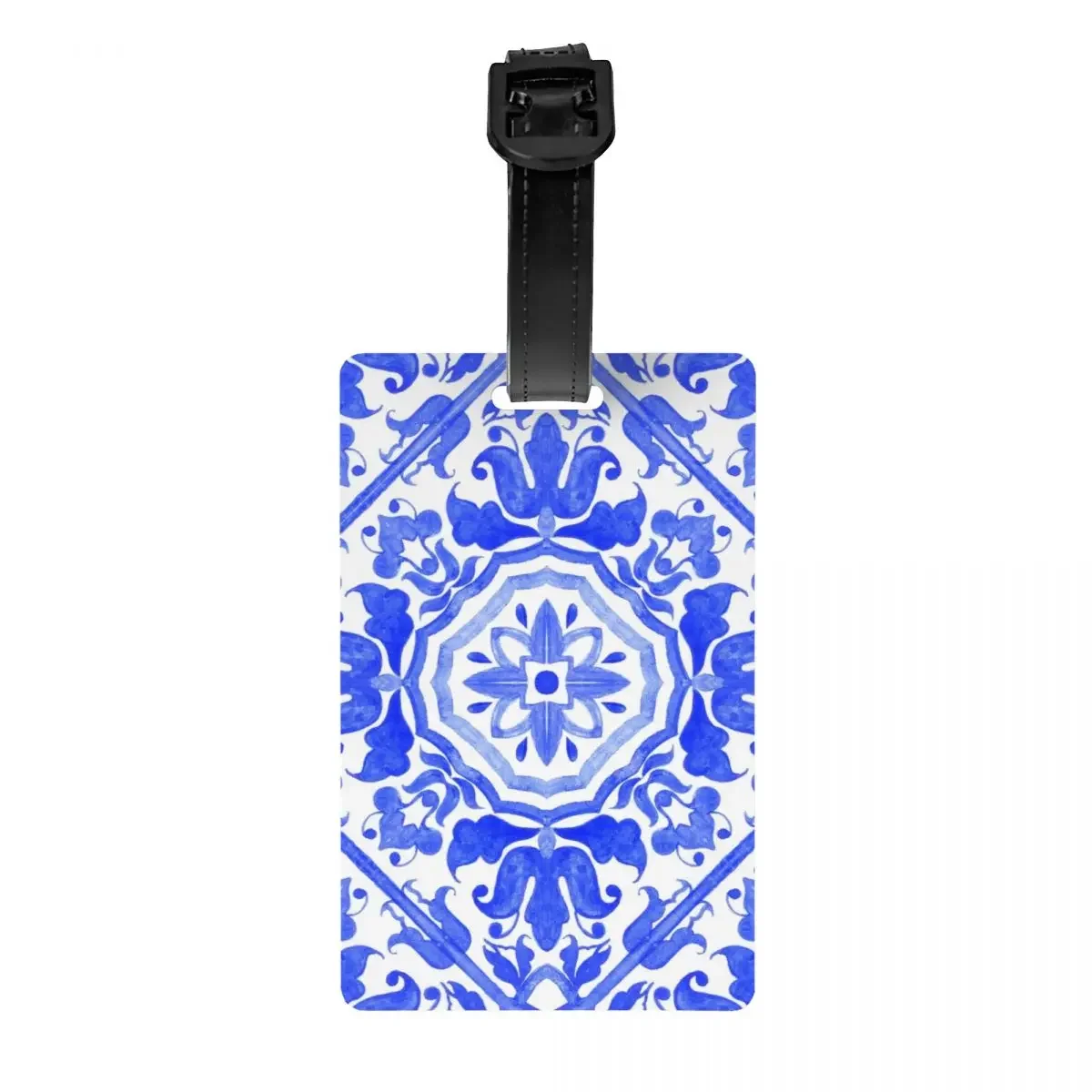 Custom Portuguese Azulejo Tiles Luggage Tags for Suitcases Blue Delft Porcelain Privacy Cover ID Label