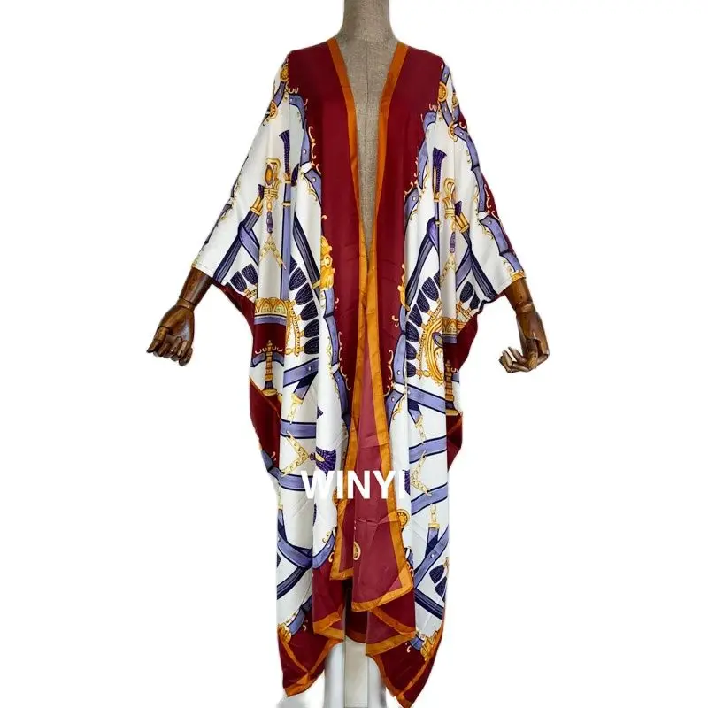 WINYI Middle East Sunmer Women Cardigan stitch Cocktail sexcy Boho Maxi African Holiday Batwing Sleeve Silk Robe