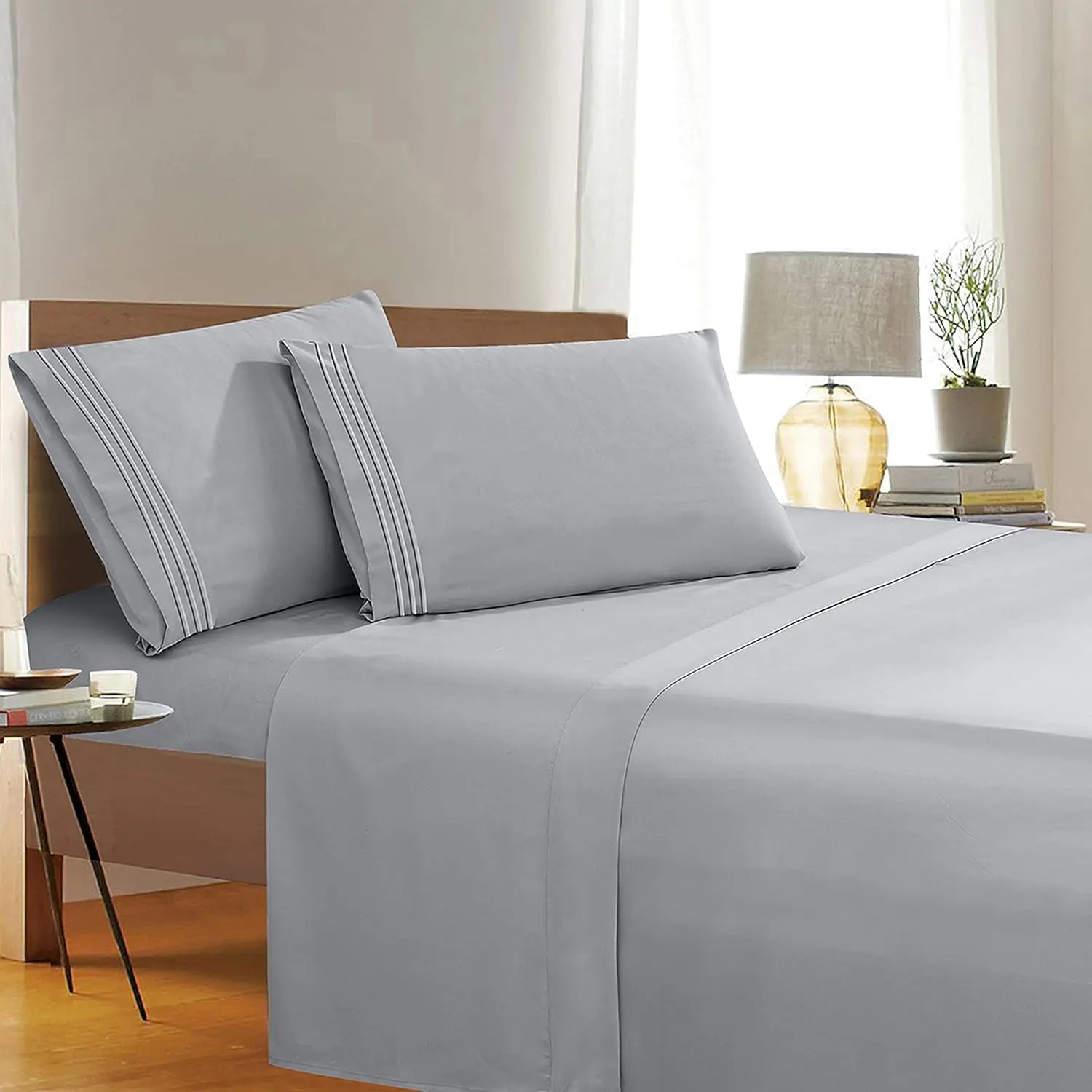 

Full 4-Piece Sheet Set - Ultra Soft Microfiber Deep Pocket Bed Sheets with Wrinkle & Fade Resistance, Classic Silver
