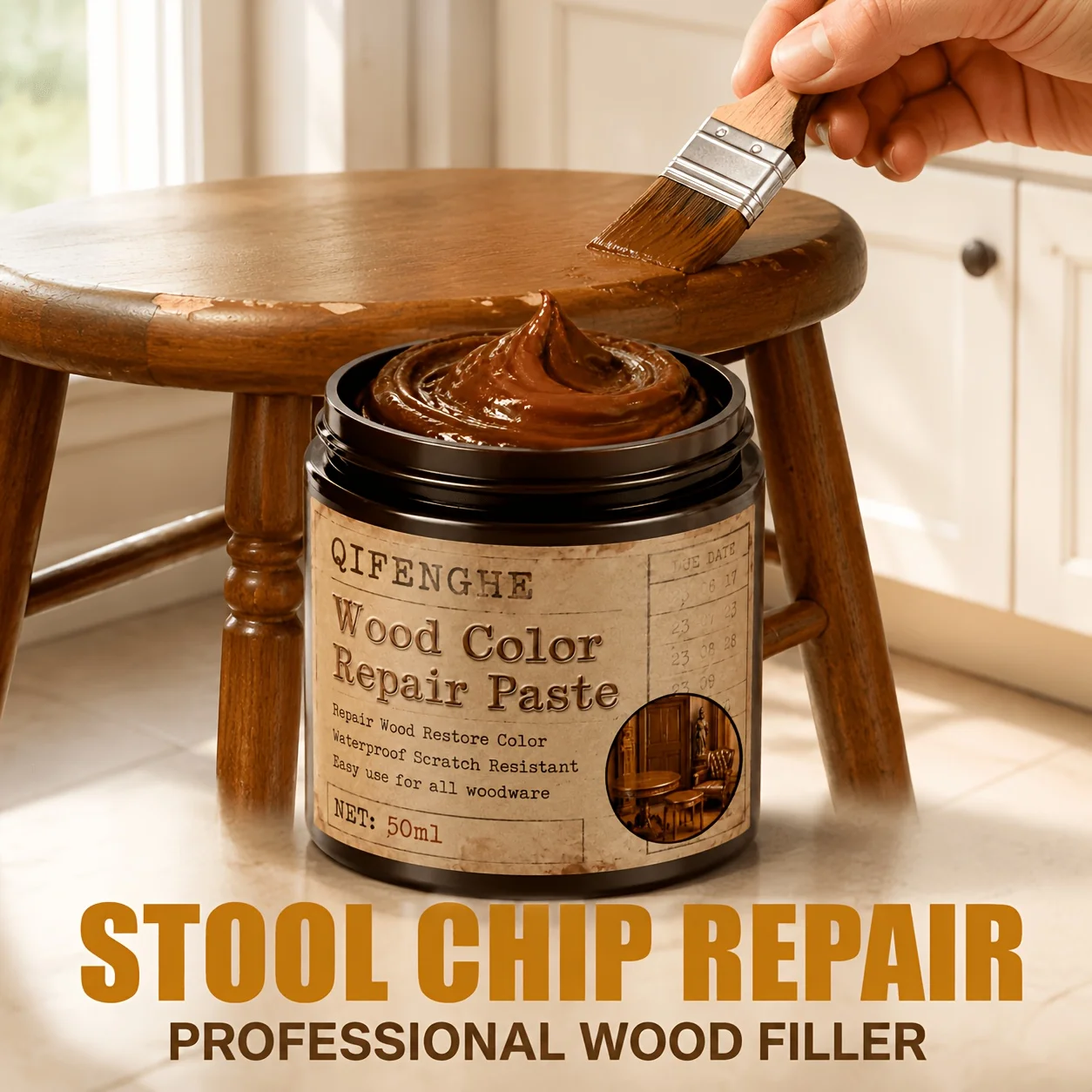 Wood Furniture Repair Paste, Color Restoring Wood Filler, Repairs Chips And Scratches for Wooden Stools Cabinets Tables