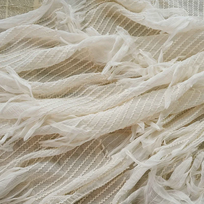 Breathable Chiffon Fabric with Tassels - Suitable for Wedding and Evening Dresses, Summer Clothing By The Meter