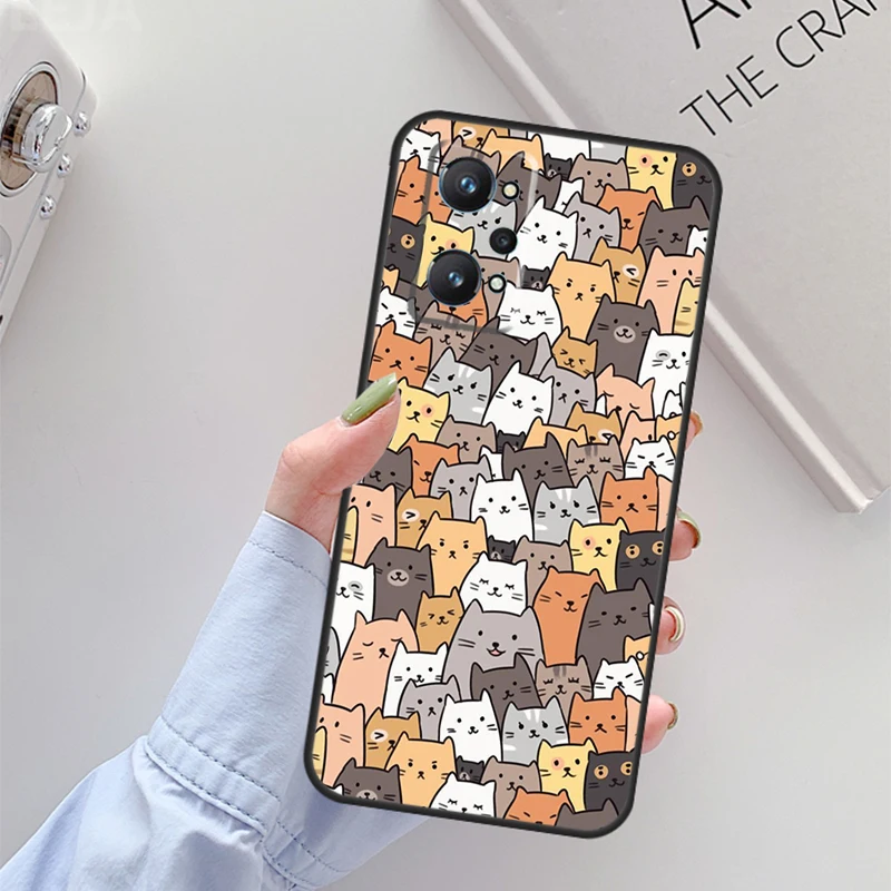 Cute Kawaii Cat For Realme GT Neo 3 2 8 9 Pro Plus 9i 8i Master Case For OnePlus 10 Pro 9 9R Nord2 Cover