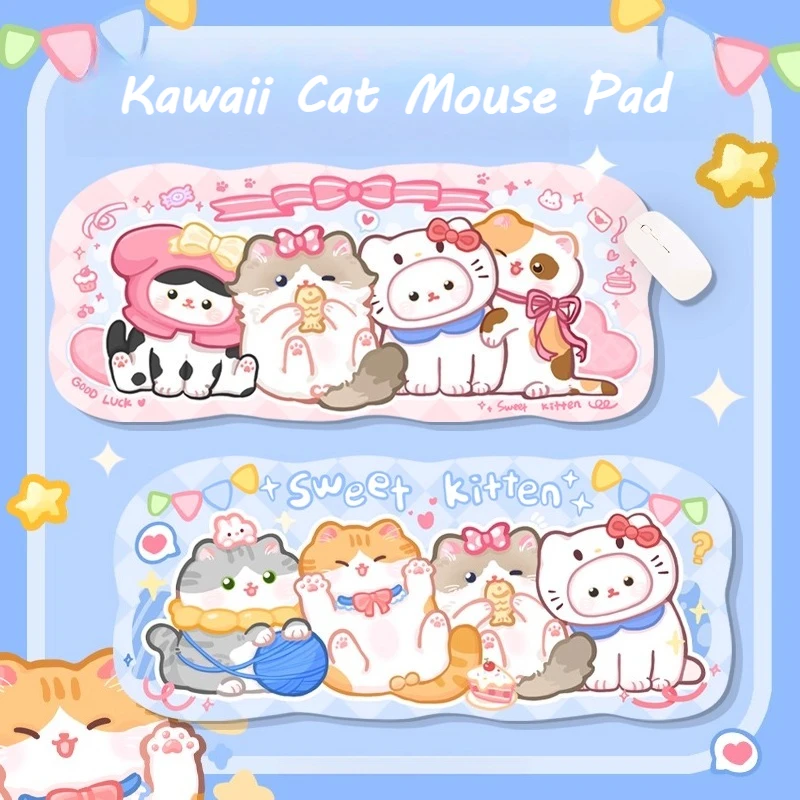 

Kawaii Kitty Cat Коврик для мыши Симпатичные большие игровые коврики для мыши с клавиатурой для Mac Laptop PC Compute 300x700 Нескользящие прочные коврики для мыши