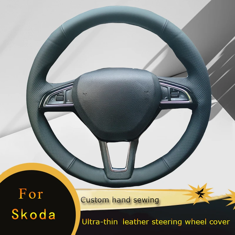 

DIY Car Steering Wheel Cover Non Slip Perforated Leather For Skoda Octavia 2017 Fabia 2016 2017 Rapid Spaceback 2016 Superb