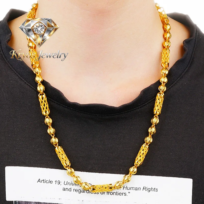 

Kryos Jewelry 24K Gold AU999 Hollow Out Necklace Men - Premium pure gold, understated hollow design, suitable for daily & busine