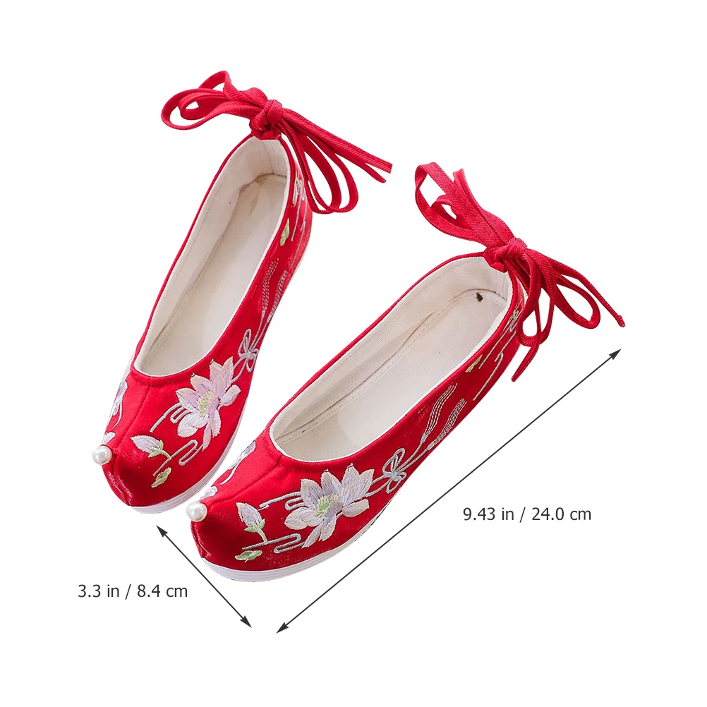 Raised Toe Embroidered Cloth Shoes Chinese Style Hanfu Black Boot Heels Beef Tendon Sandals