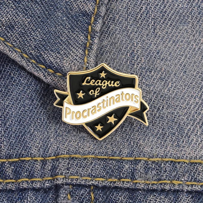 League Of Procrastinators Badge Enamel Brooch Pins Metal Alloy Lapel Pin Backpack Clothing Ornament Accessory Props Gift For Fri