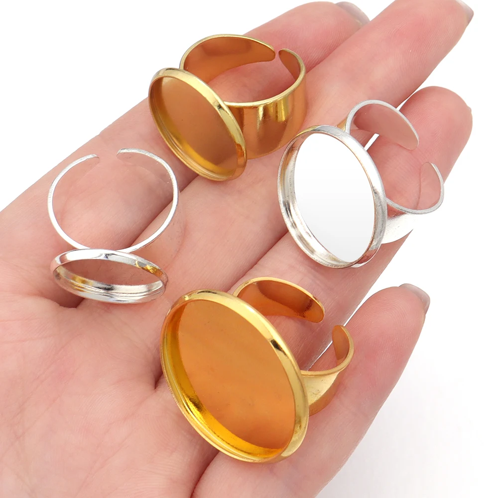 5pcs 16/18/20/25mm Circular Ring Holder Cabochon Base Glass Stone Cabochons Tray Adjustable Gold/Silver DIY Jewelry Making Ring