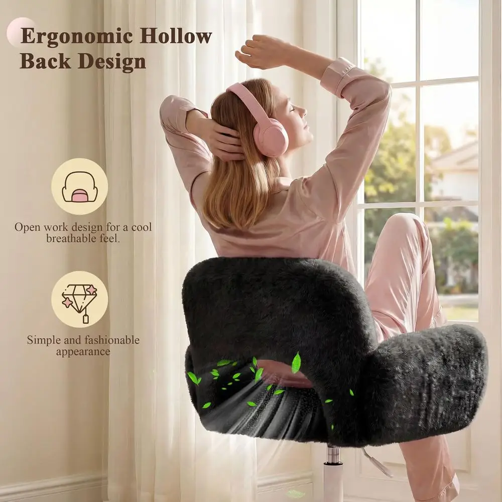 Ergonomic Office Desk Chairs with Arms, Swivel Vanity Stool for Makeup Rooms, Adjustable Height, Black view 4