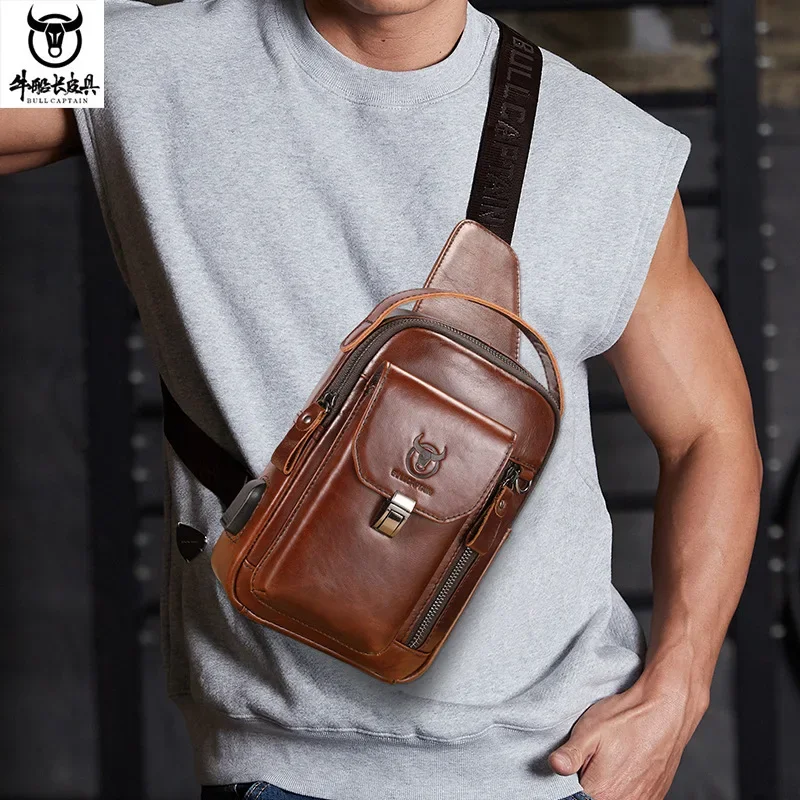 2024 New Men\'s Bag 100% Cowhide Men\'s Shoulder Bag Fashion Crossbody Bags Chest Backpack Luxury Designer Bag Handbag