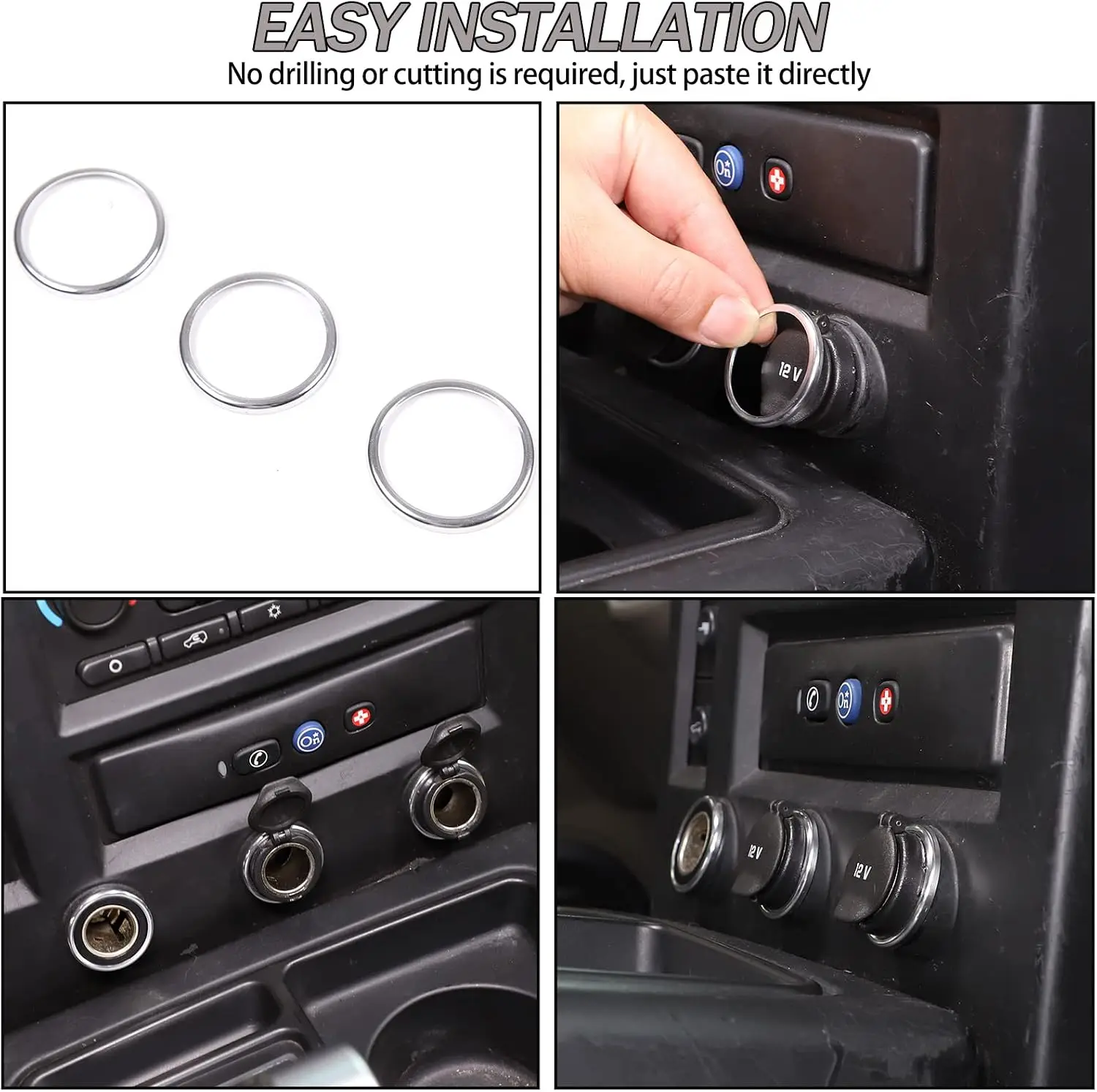 Aluminum Alloy Car Center Console Cigarette Lighter Socket Ring Trim For Hummer H2 2003-2007 Car Interior Decorative Accessories