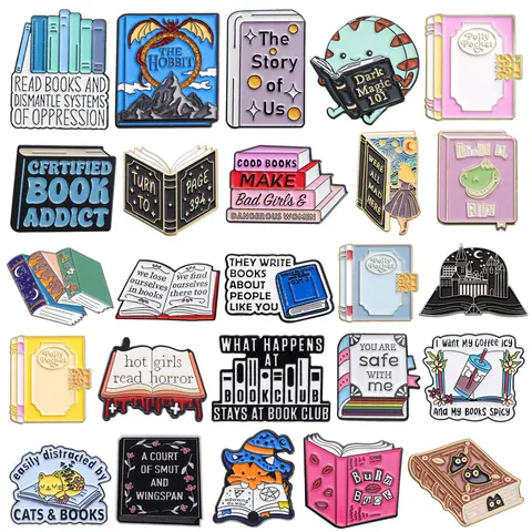 Hot Girls Read Horror Books Enamel Pins Cartoon Dragon Dark Magic 101 Polly Pocket Lapel Badges Backpack Jewelry Gifts