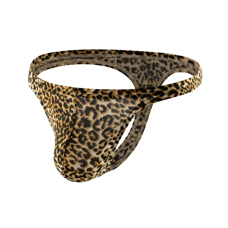 Tanga Sexy para hombre, ropa interior con patrón de leopardo, cintura baja, suave, parte trasera en T, lencería, suspensorio