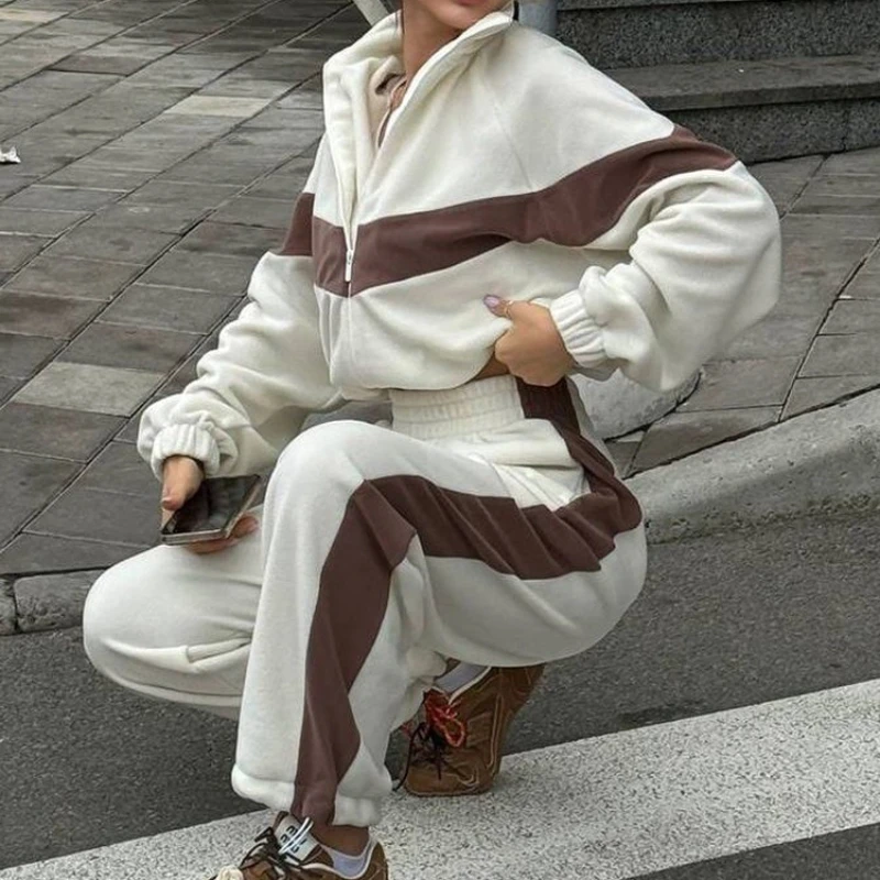Zwei Stück Sets Hose Set Trainingsanzug Frauen Jogger Y2k Sweatshirts Herbst Winter Sport Elastische Taille Streetwear Hosen Passenden Sets