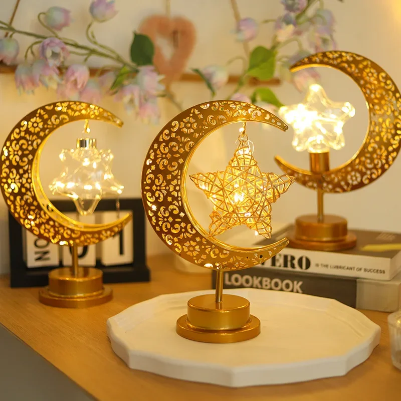 Ramadan Moon Led Light 2025 Eid Mubarak Decoration Metal Lamp for Home Room Ramadan Kareem Islamic Muslim Eid Al Adha Party Gift