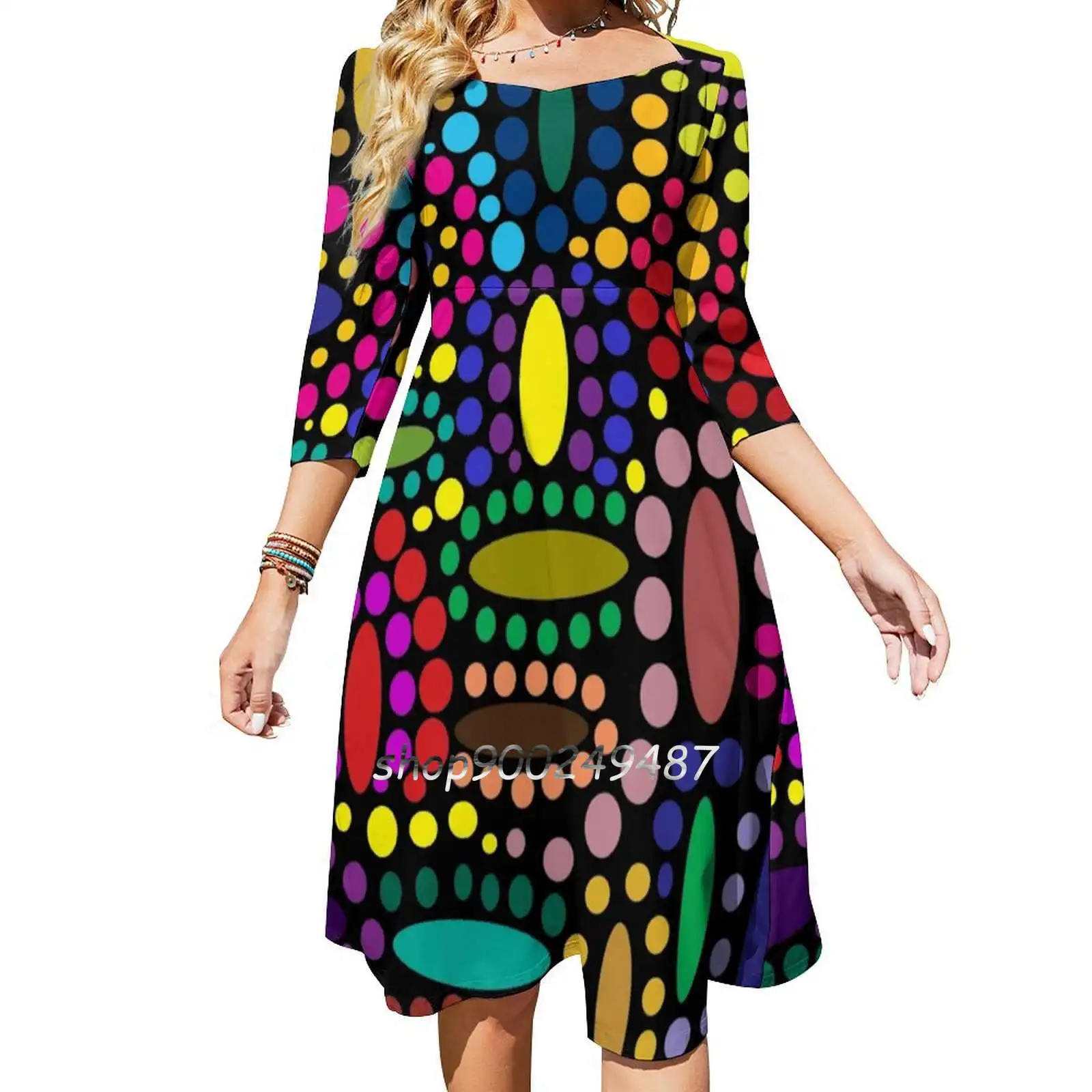 

Ediemagic Mardi Gras! Square Neck Dress New Plus Size Elegant Women Waist Tight Dress Ediemagic Mardi Gras Rainbow