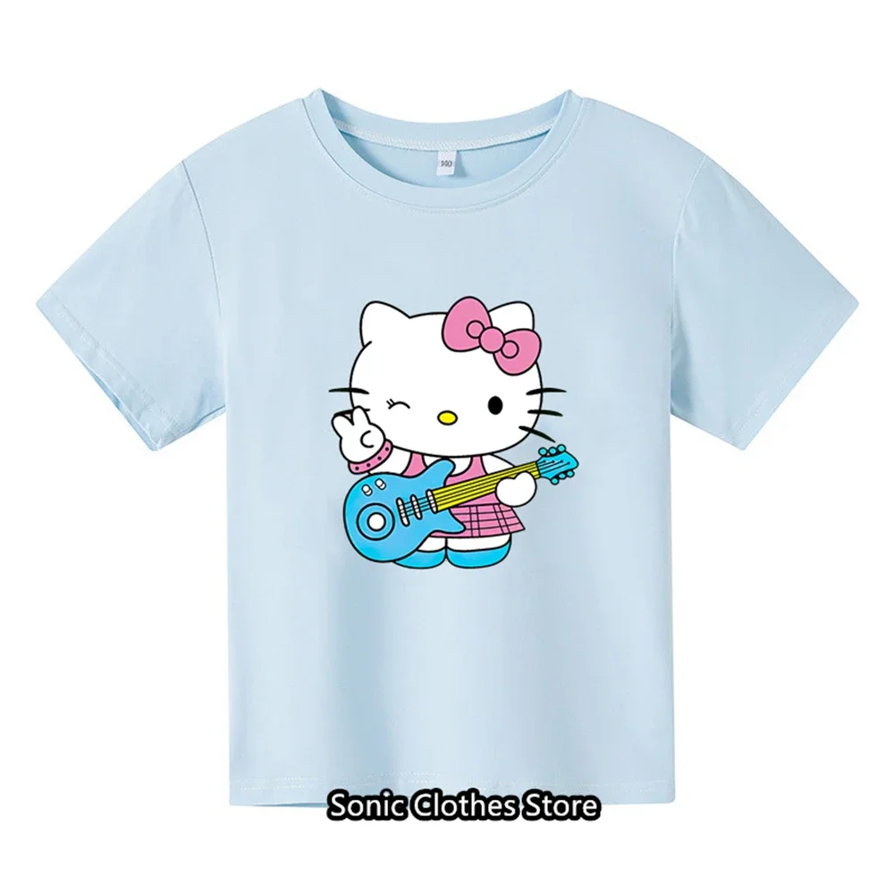 2024 New Boys and Girls T-shirt Hello Kitty Pattern Casual Comfortable Short Sleeves