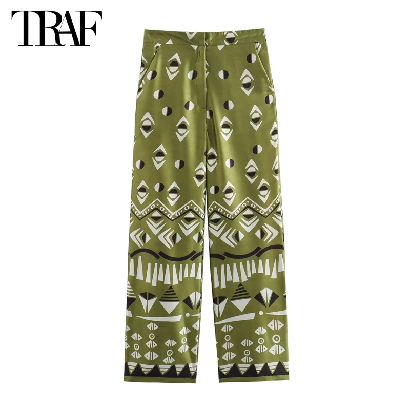 

TRAF Print Wide Leg Pants for Women High Waist Baggy Pants Woman Holiday Summer Loose Pants Women 2024 Beach Woman Trousers