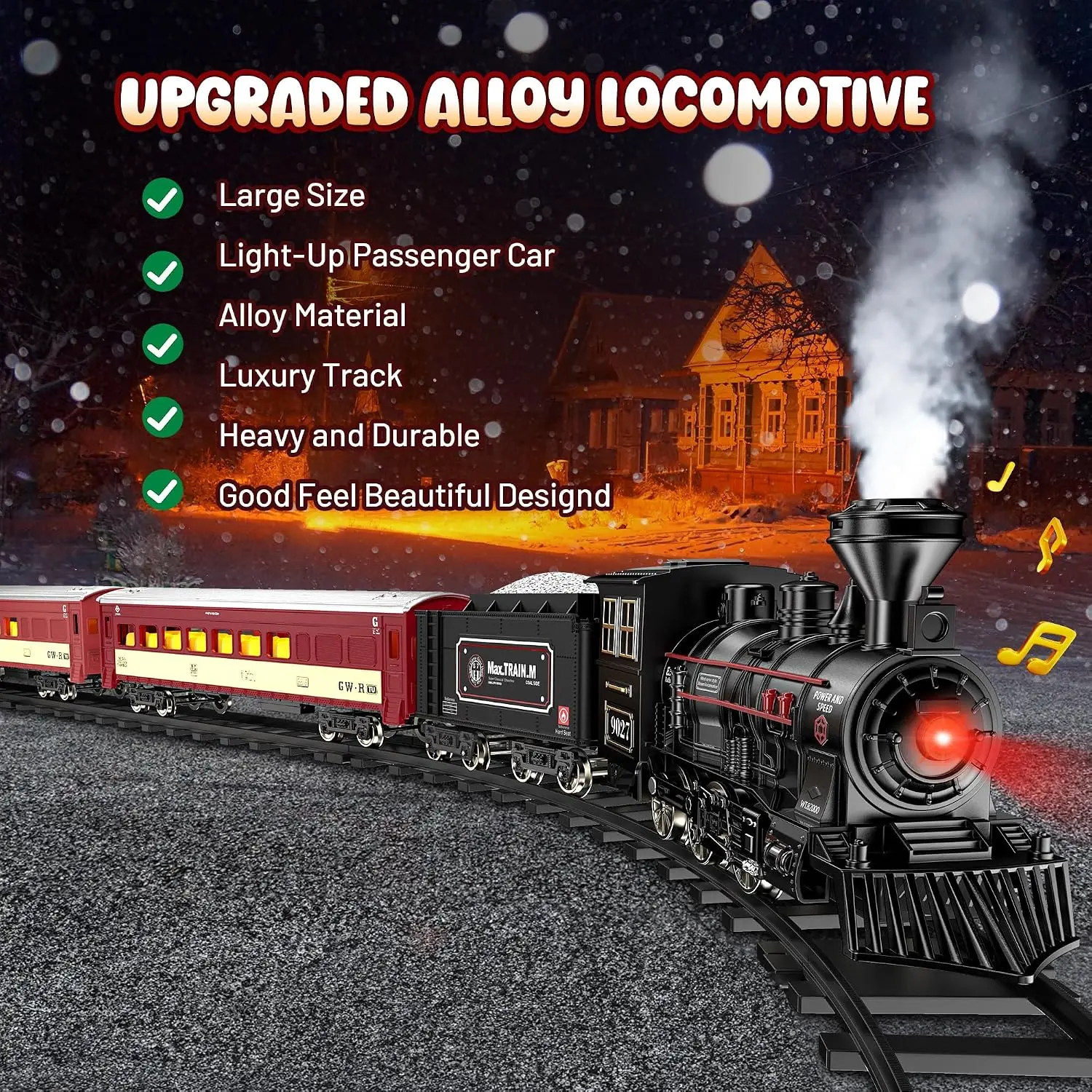 Metal Train Toy Set Featuring Premium Tracks and a Glowing Passenger Car